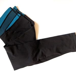 Lululemon Black with Teal Waist Wonder Under Tight